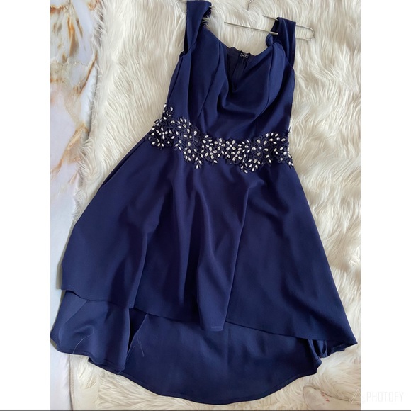 Deep Blue Asymmetric Dress - Picture 4 of 4